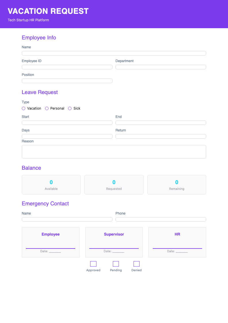 Tech startup vacation template
